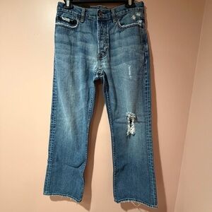 Women's Distressed Bootcut Jeans in Classic Blue